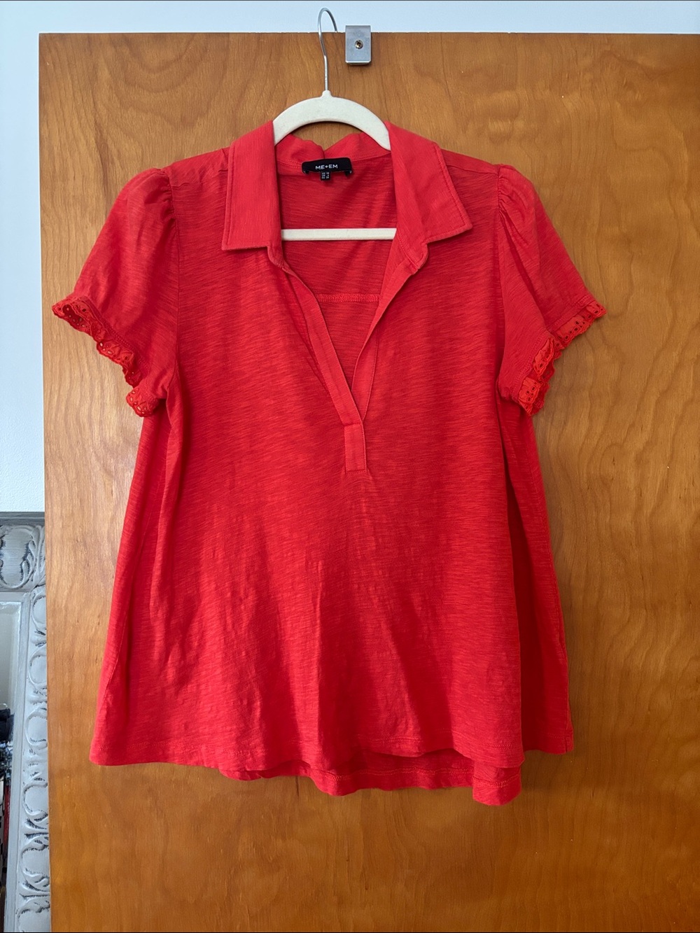 ME+EM Red Split V-Neck Short Sleeve Tunic